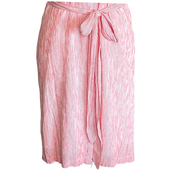 LOFT Ann Taylor Gauze Breezy Dress Coral White Pinstripe Sz M Delicate Feminine - Picture 4 of 6